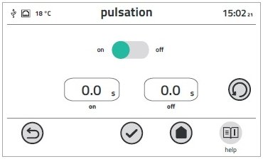 Nastavení pulzace je možné v rozsahu 0,5 – 600 s.  Ultrazvukový převodník lze ovládat i manuálně.